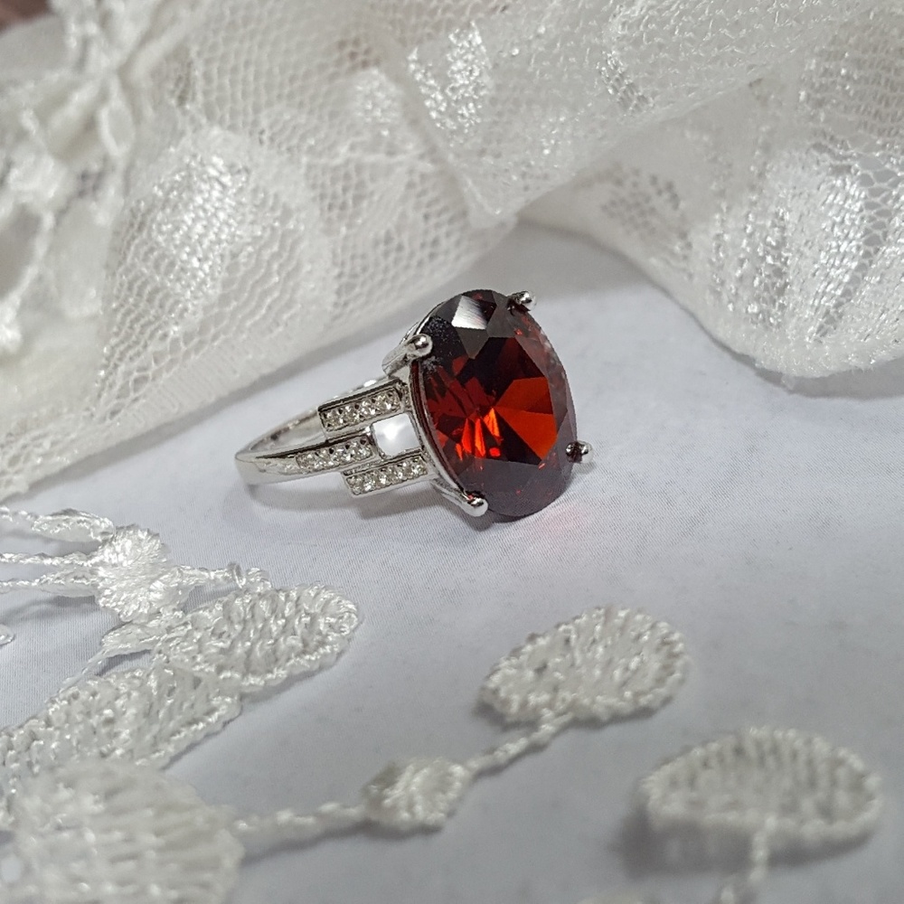 Garnet n White Cubic Zirconia Rhodium Plated S925 - Picture 7 of 8